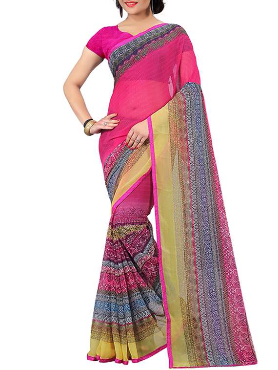 pink georgette printed saree