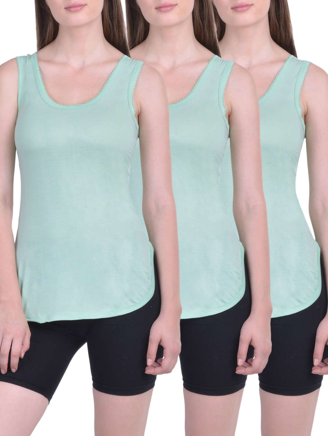 set of 3 sea green cotton camisoles