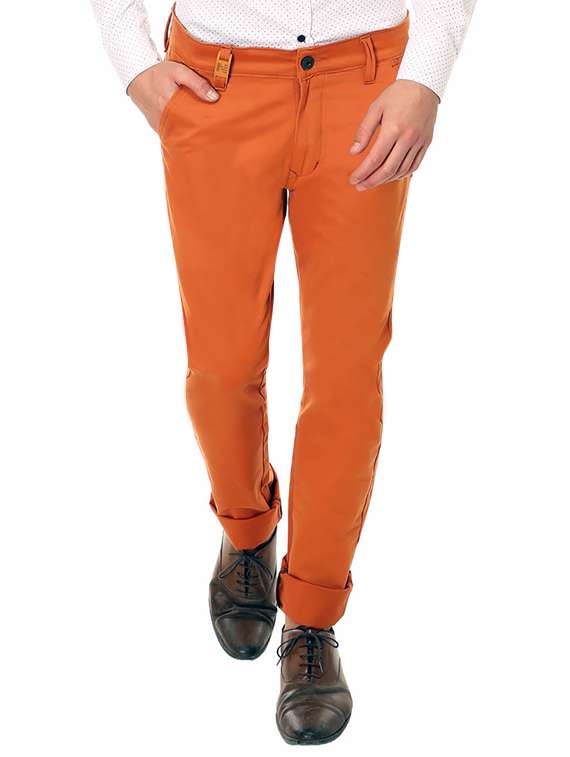 orange cotton chinos casual trousers