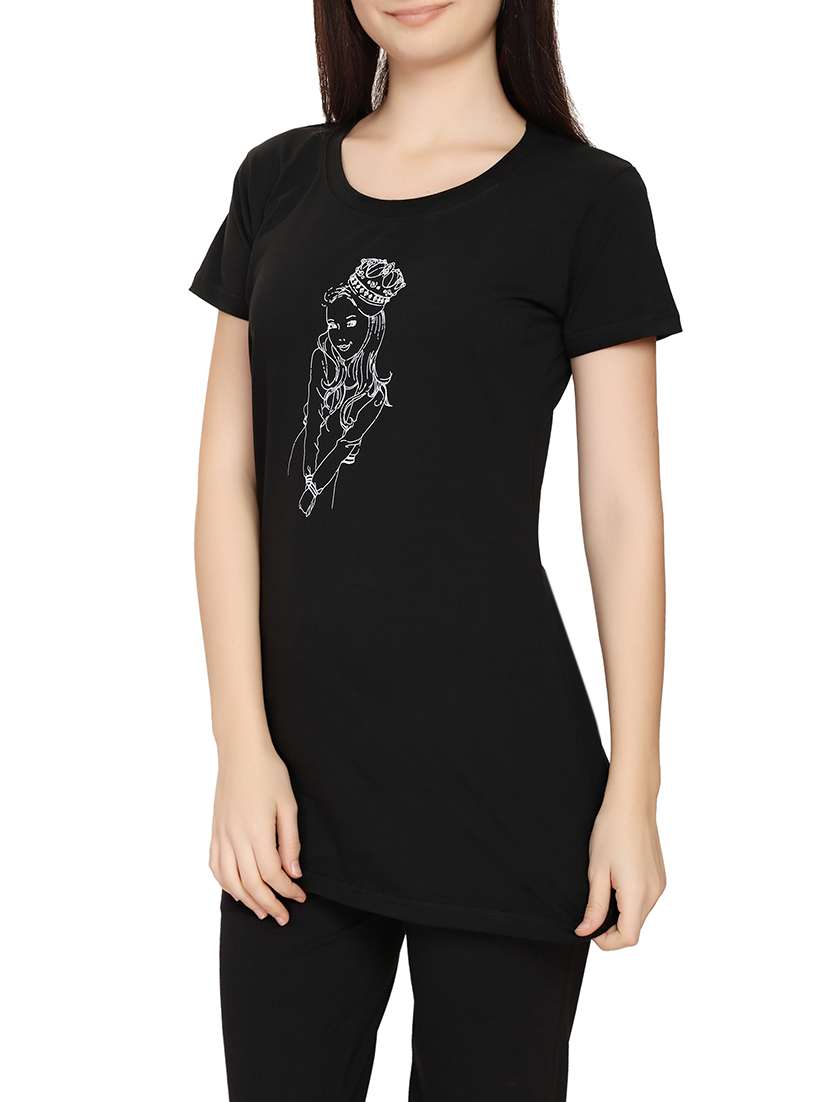 black printed cotton regular tee