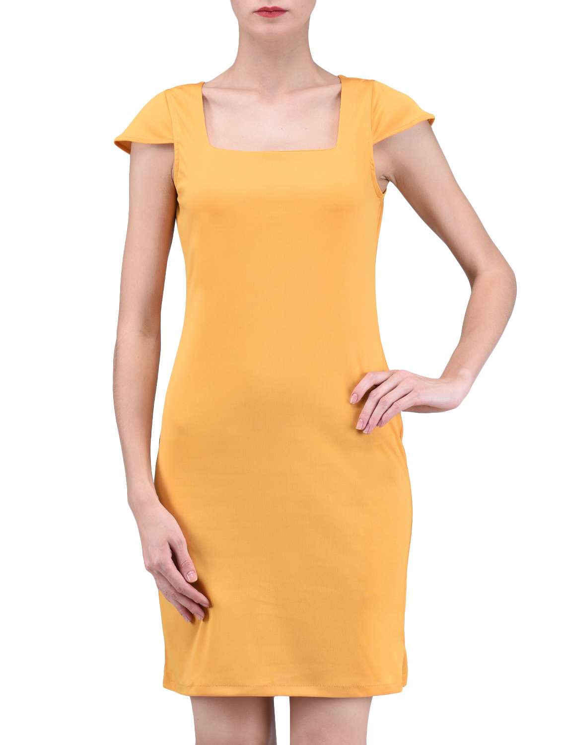 yellow plain spandex knit dress