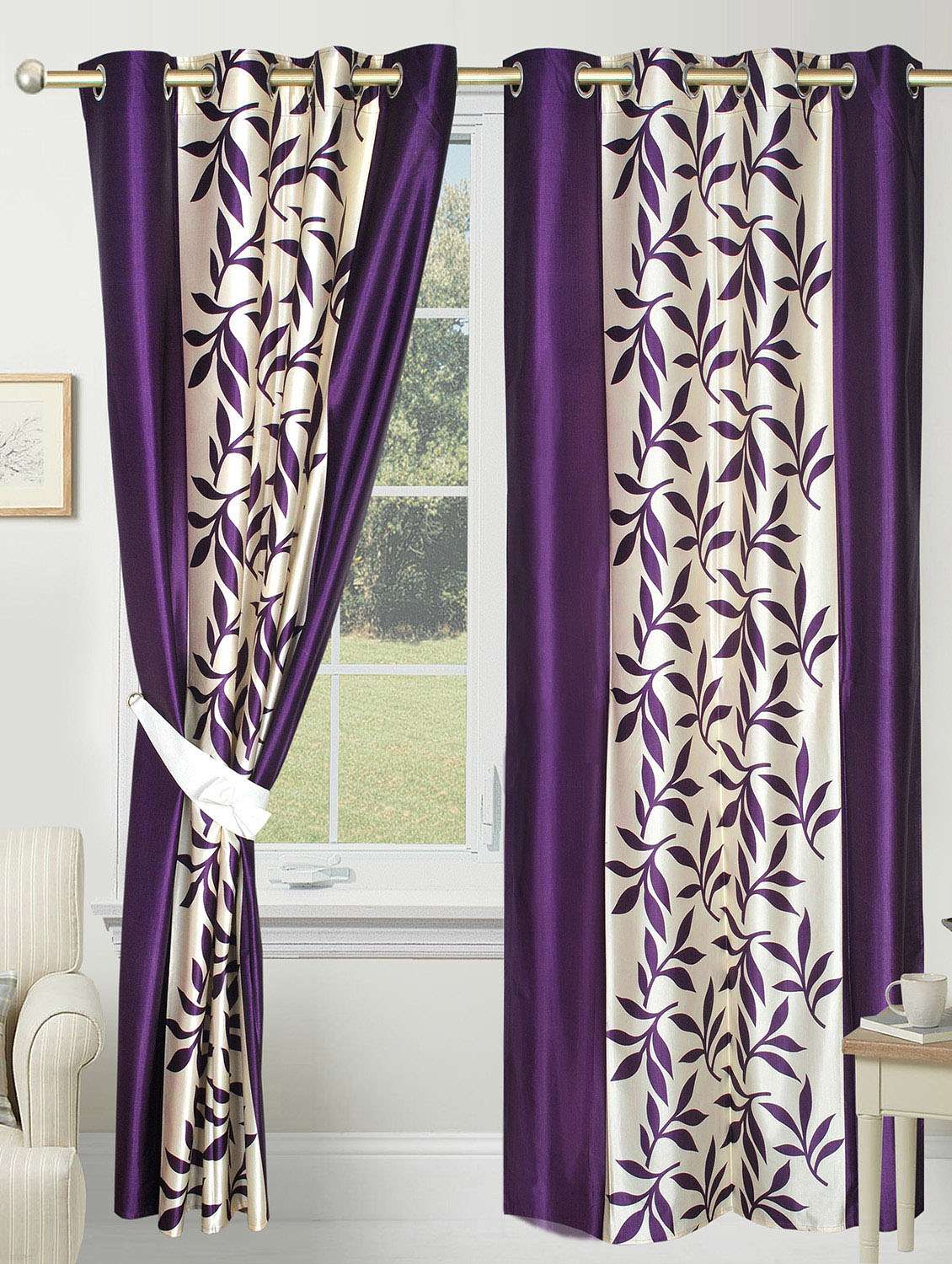 purple polyester printed eyelet door curtain