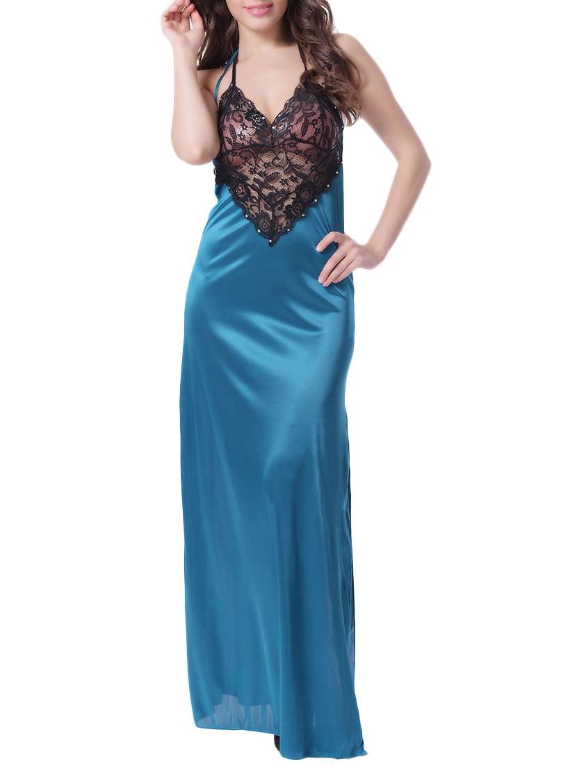 Blue satin night gown
