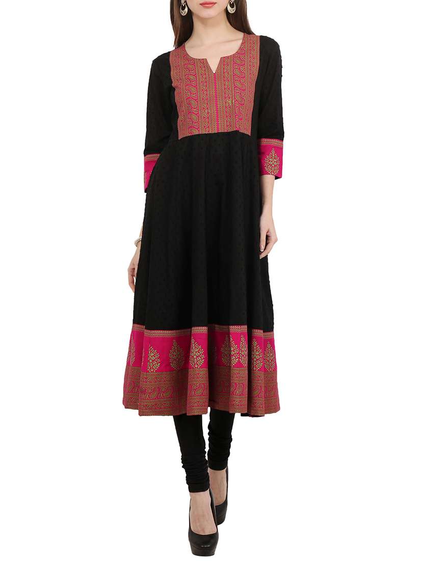 black cotton block printed anarkali kurta