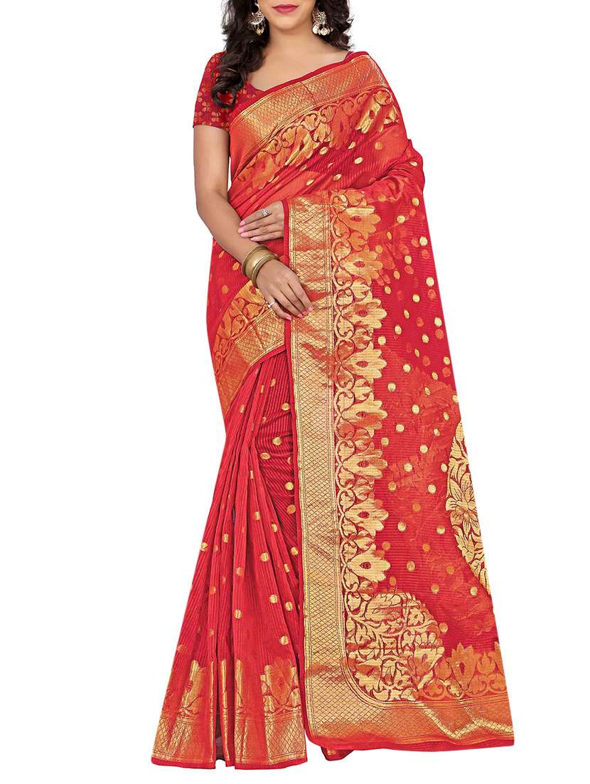 red woven art silk saree with blouse