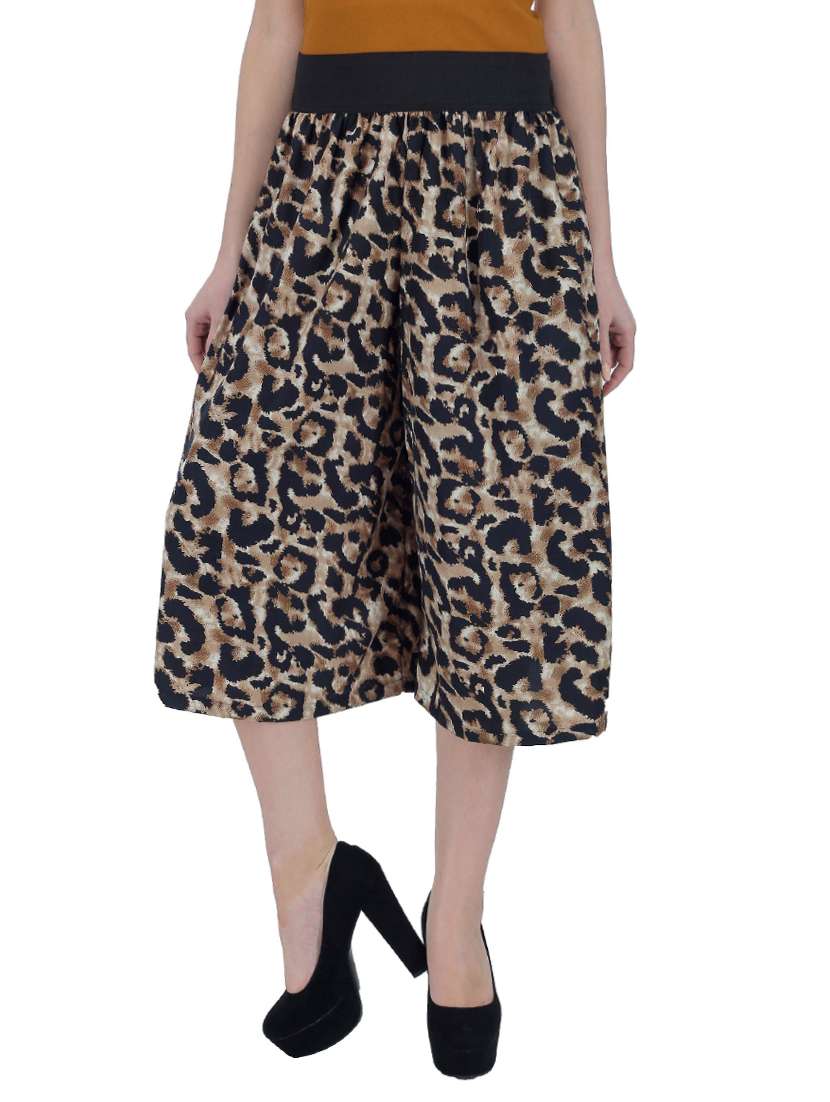 brown animal printed crepe culottes