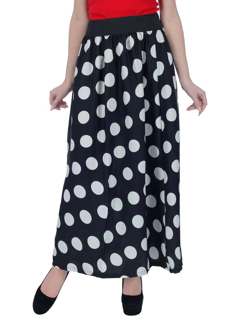 black polka dots printed crepe skirt