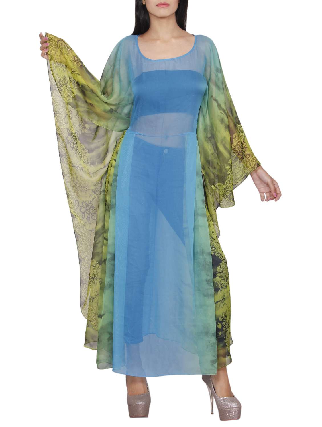 blue printed chiffon kaftan