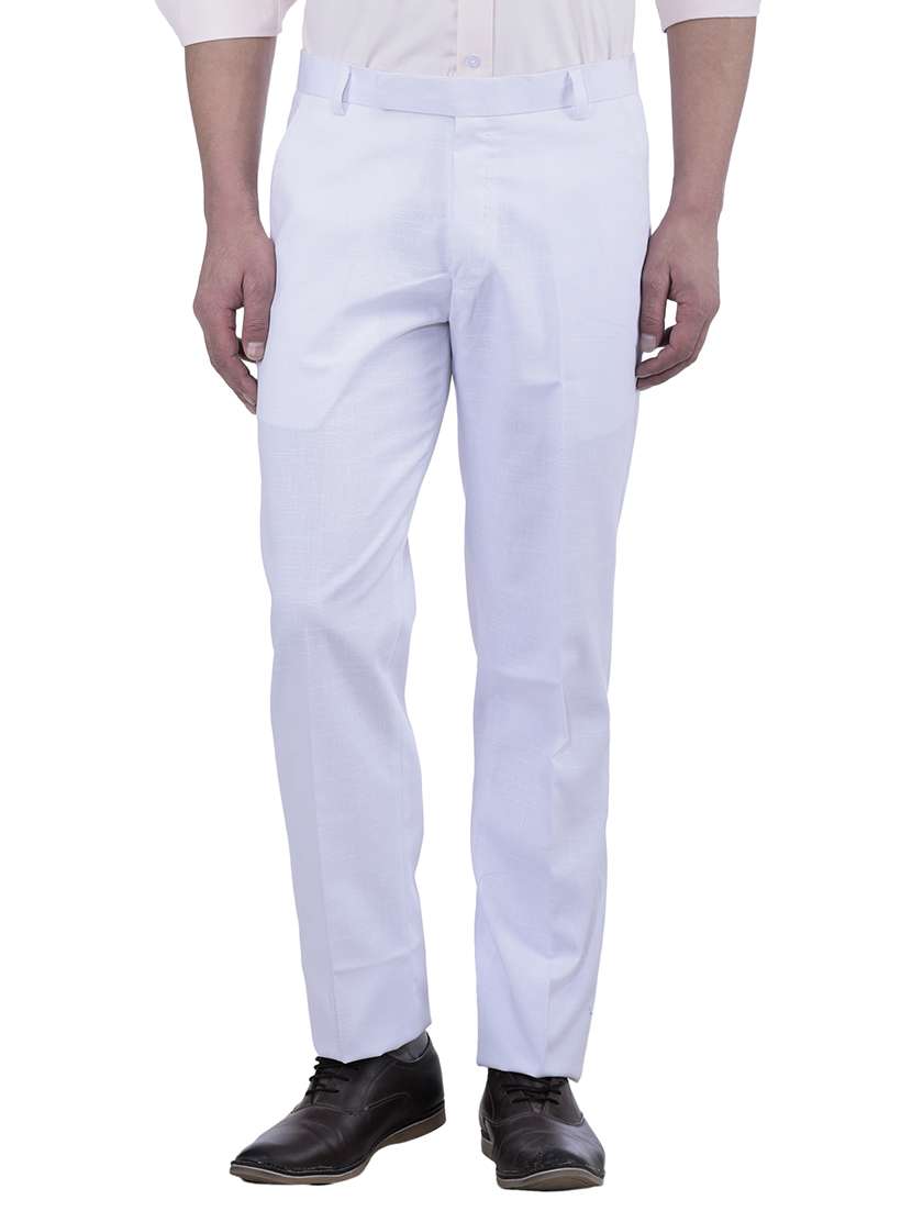 white cotton flat front  formal trouser