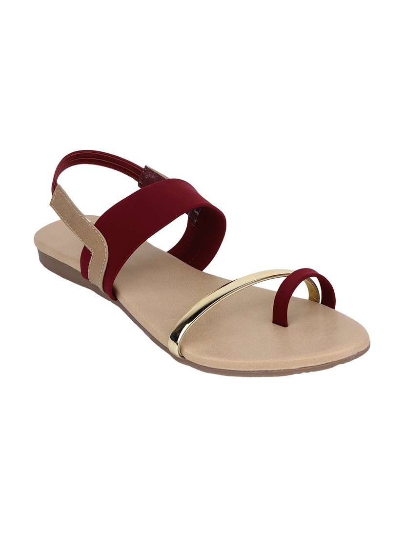 maroon faux leather back strap sandals