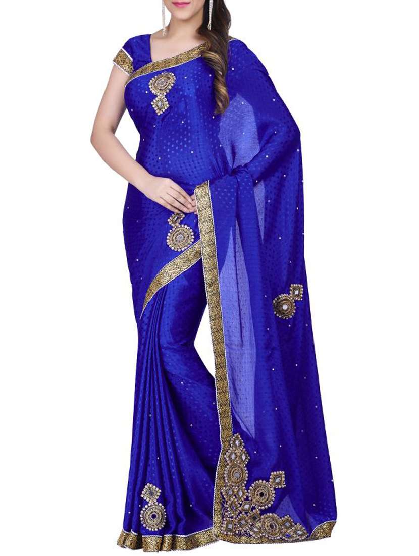 blue georgette embroidered saree