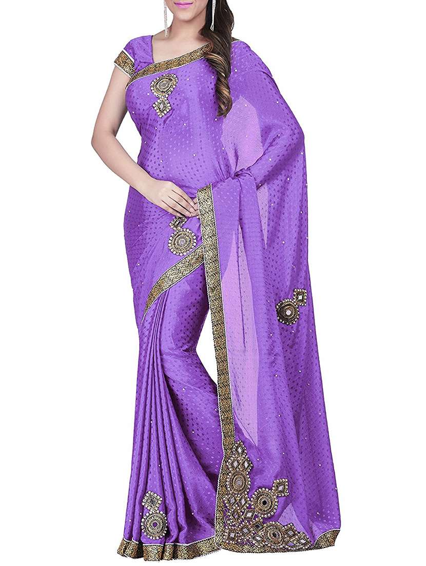 purple georgette embroidered saree with blouse