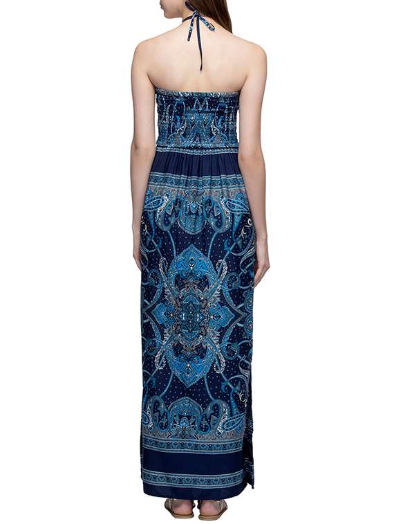 navy blue printed maxi dress - 12970479 - Standard Image - 2