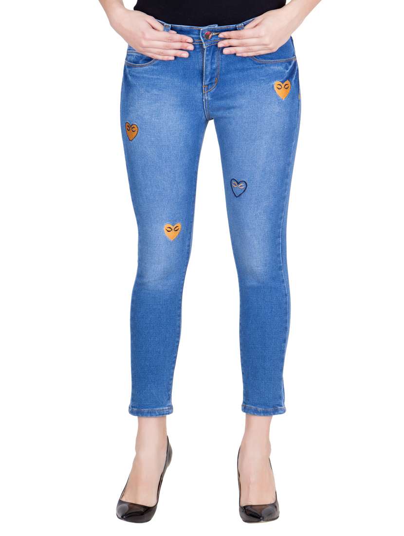 blue applique denim jean