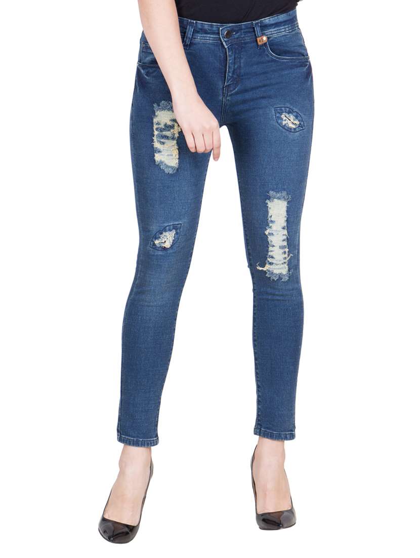 blue cotton distressed jean