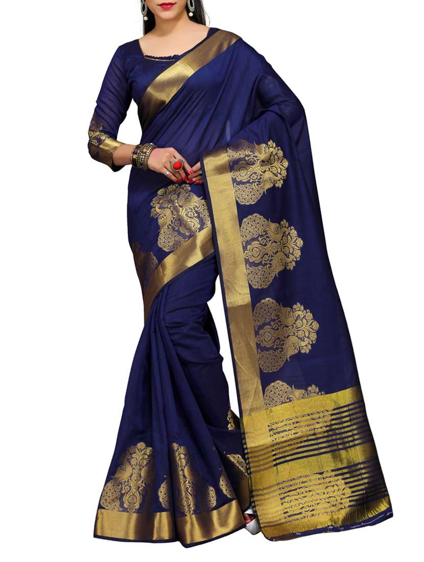 blue cotton banarasi saree with blouse