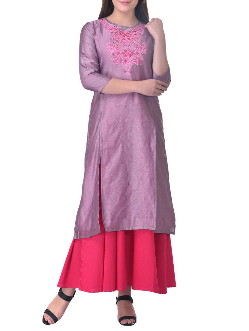 purple poly silk straight kurta