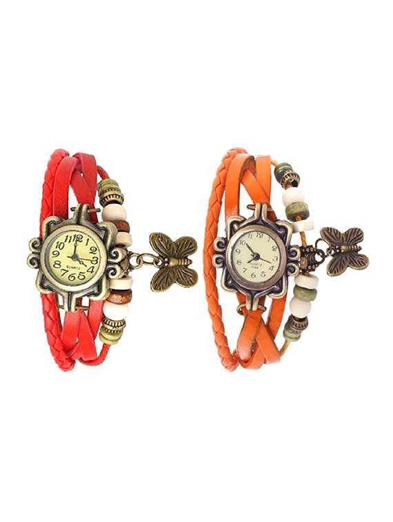 jay creation multi color leather belt women's analog watch pack of 2