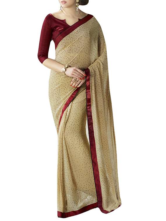 beige georgette printed saree with blouse