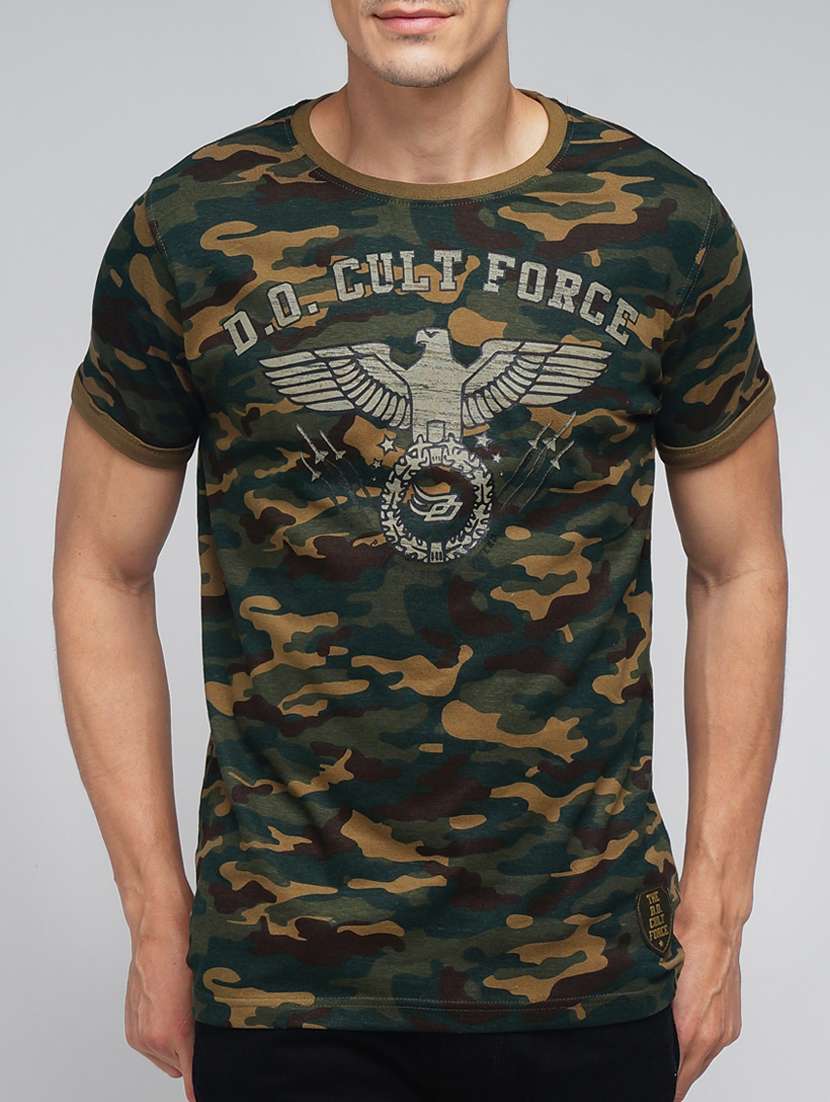 green cotton camouflage printed t-shirt
