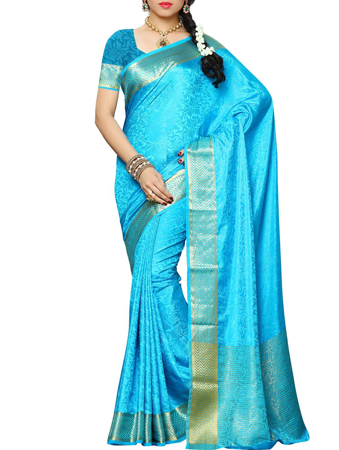 blue silk blend mysore saree with blouse