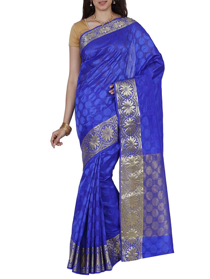 women's geometric blue colored saree with blouse