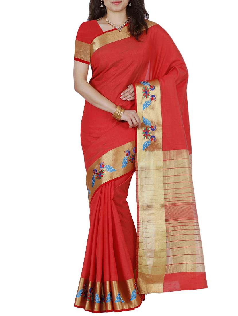 women's bordered red colored saree