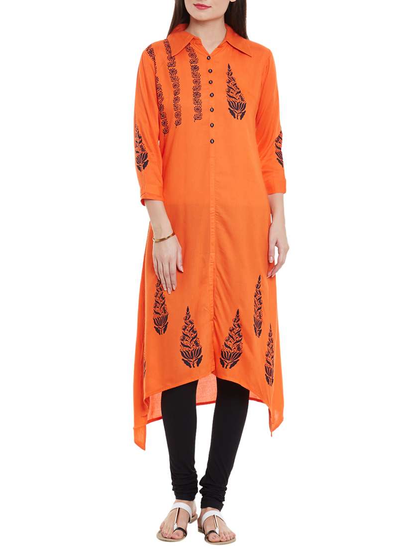 orange rayon high low kurta