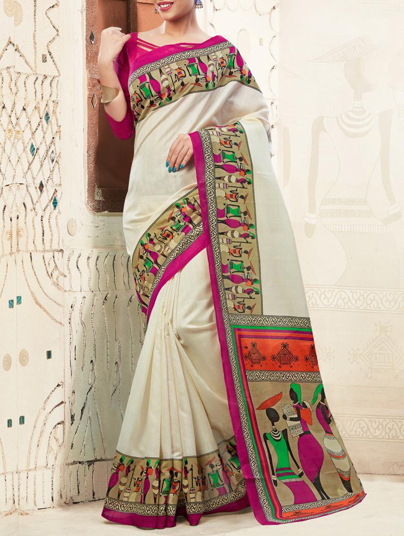 white art silk bhagalpuri saree with blouse