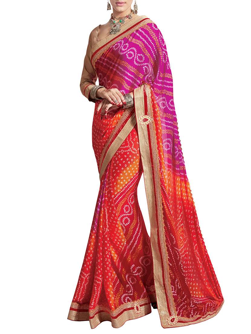 red georgette bandhani saree