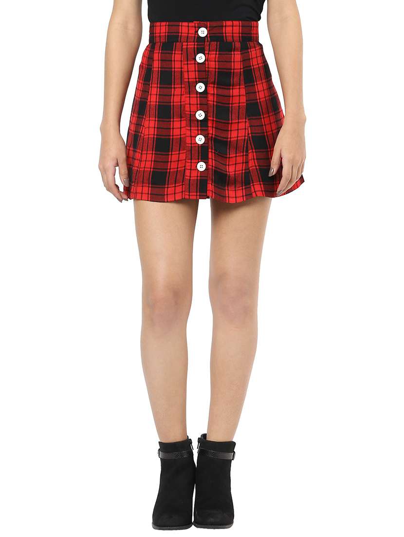 red checkered cotton a-line skirt