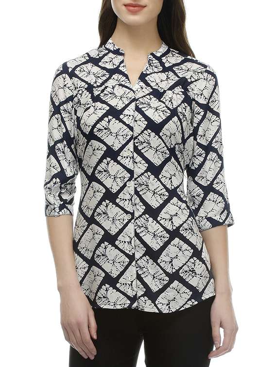 white printed rayon  tunic