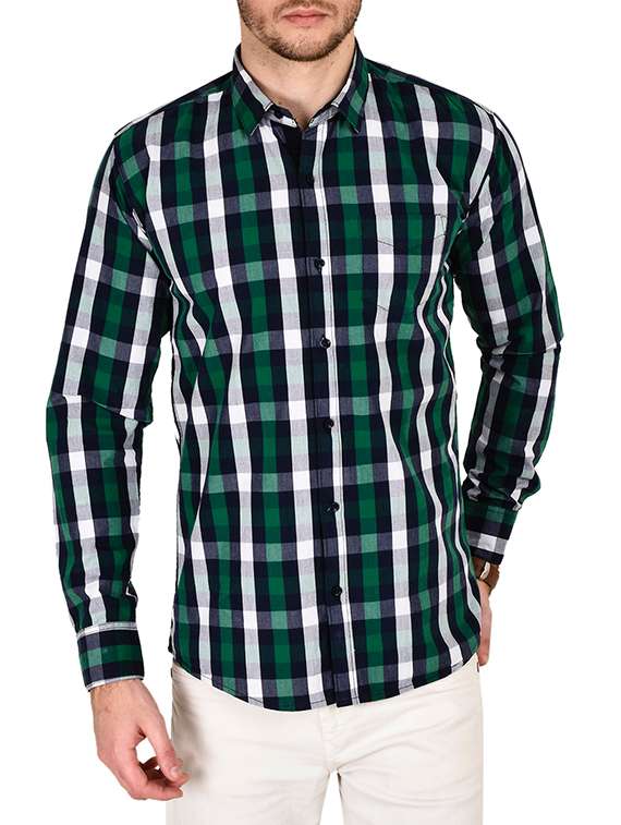 green cotton checked casual shirt