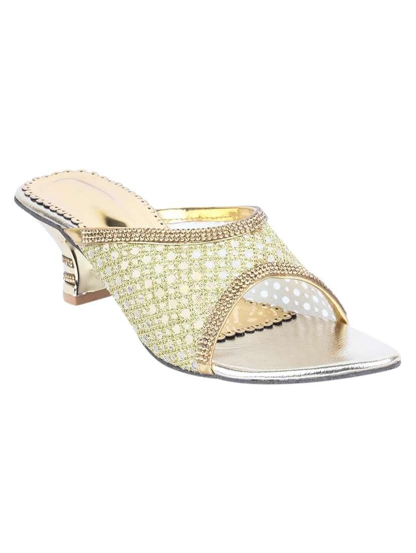 gold leatherette slip on sandals