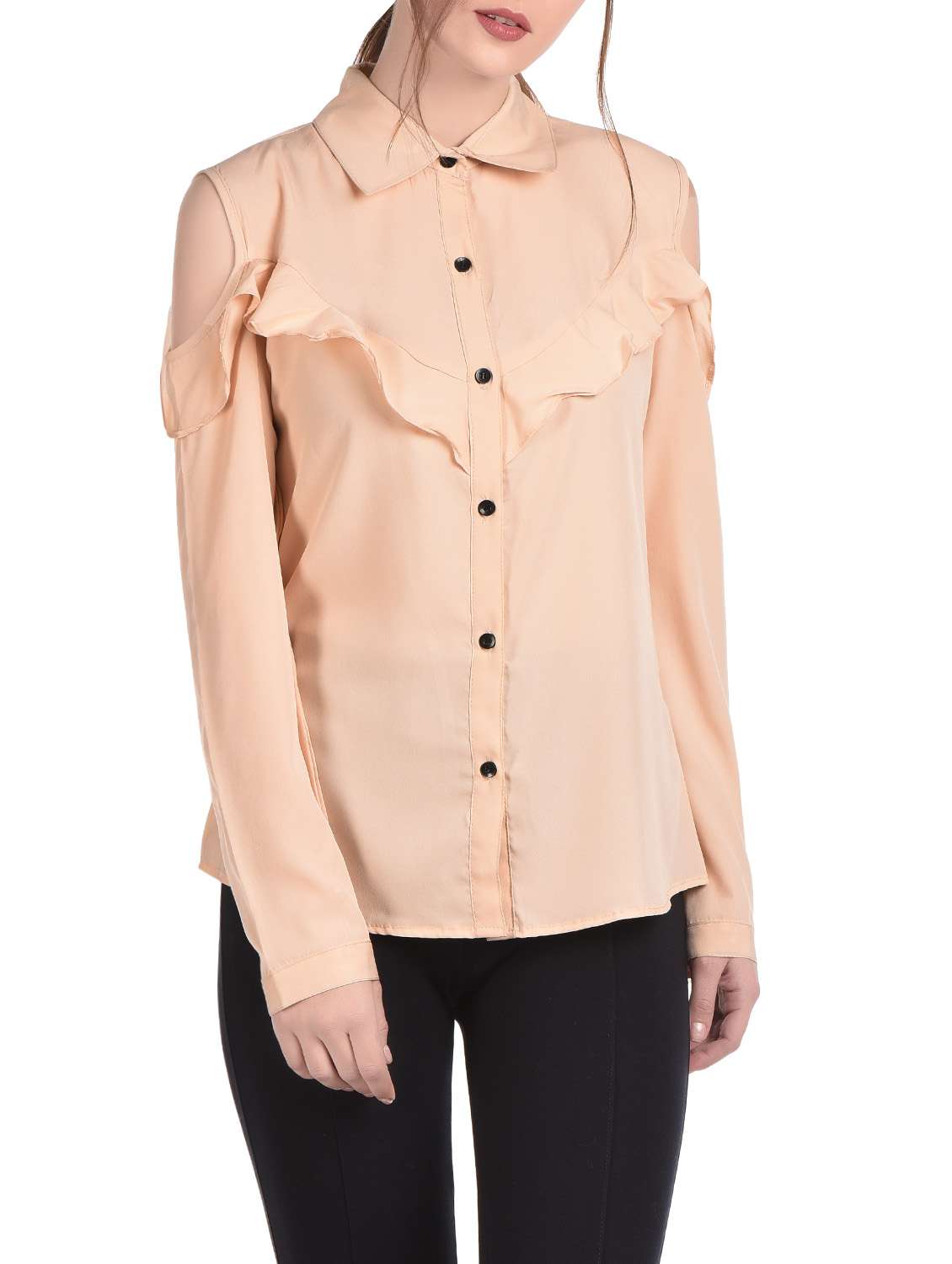 light peach cold shoulder ruffle shirt