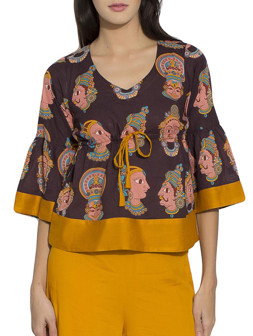 brown printed cotton top