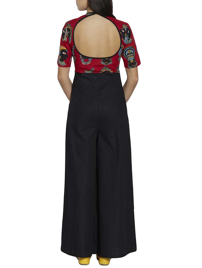 black printed cotton full leg jumpsuit - 12994288 - Standard Image - 2