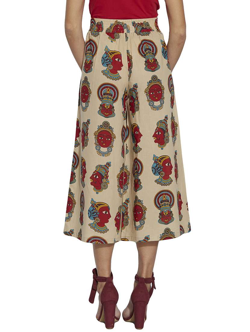 beige printed cotton palazzo - 12994292 -  Standard Image - 2