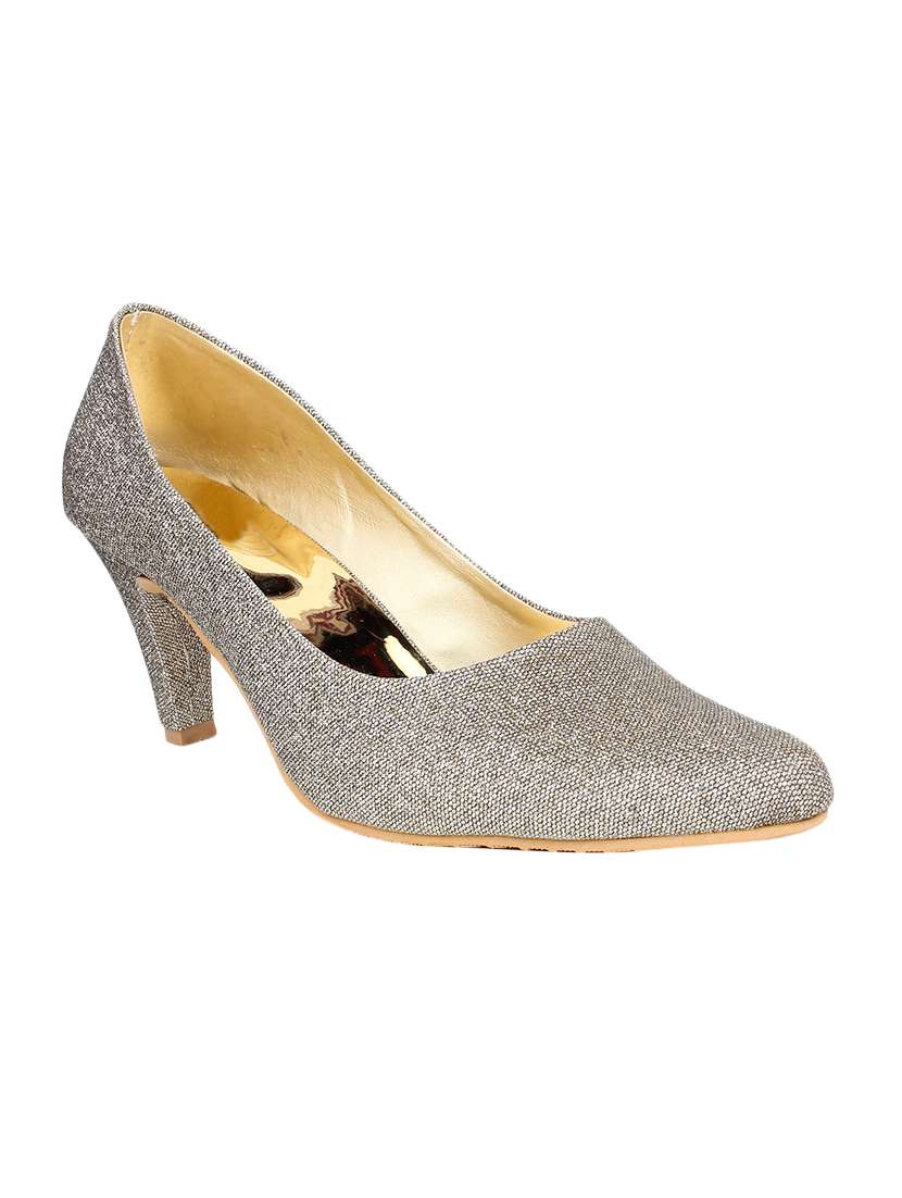 grey leatherette slip on pumps