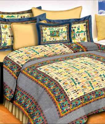 cotton jaipuri printed double bed sheet with 2 pillow cover