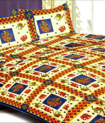 cotton jaipuri printed double bed sheet with 2 pillow cover