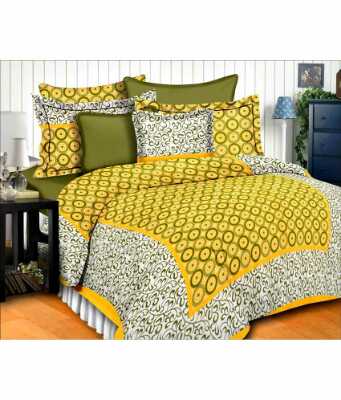cotton jaipuri printed double bed sheet with 2 pillow cover