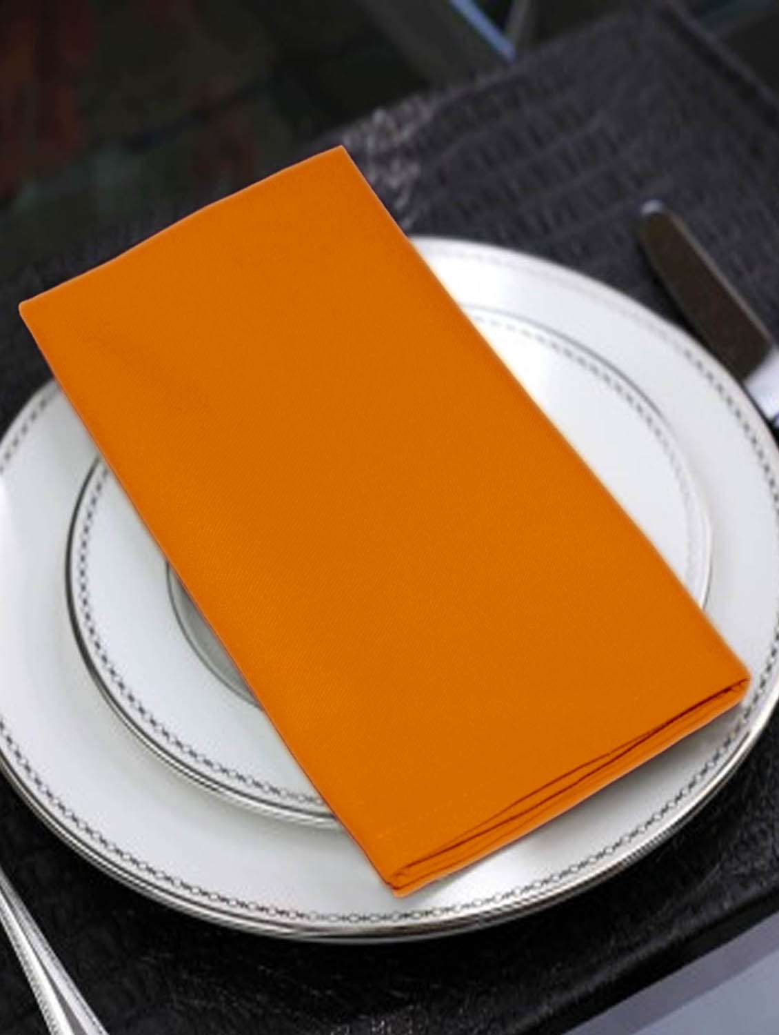 lushomes sun orange  cotton plain 6 table napkins set (dinner napkins)