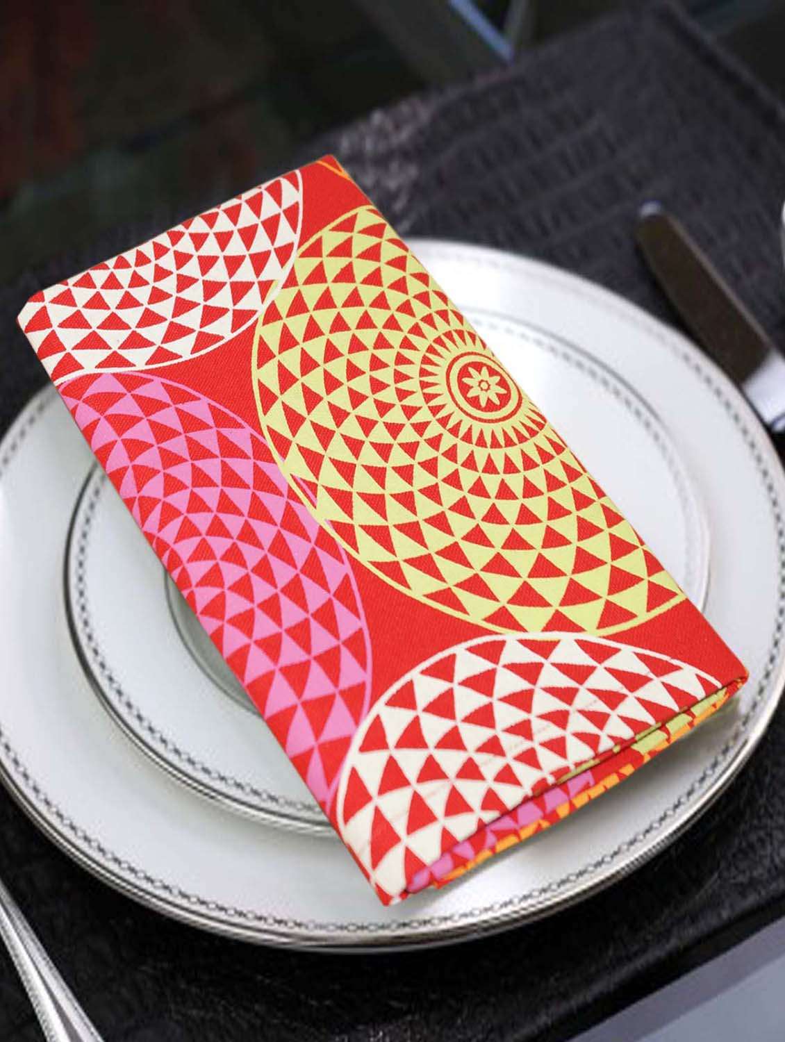 lushomes spiral printed cotton 6 table napkins set (dinner napkins)