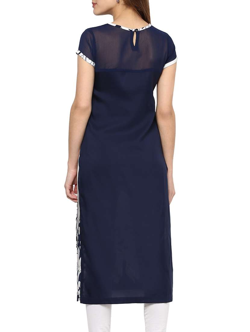 blue crepe straight kurta - 13000228 -  Standard Image - 2