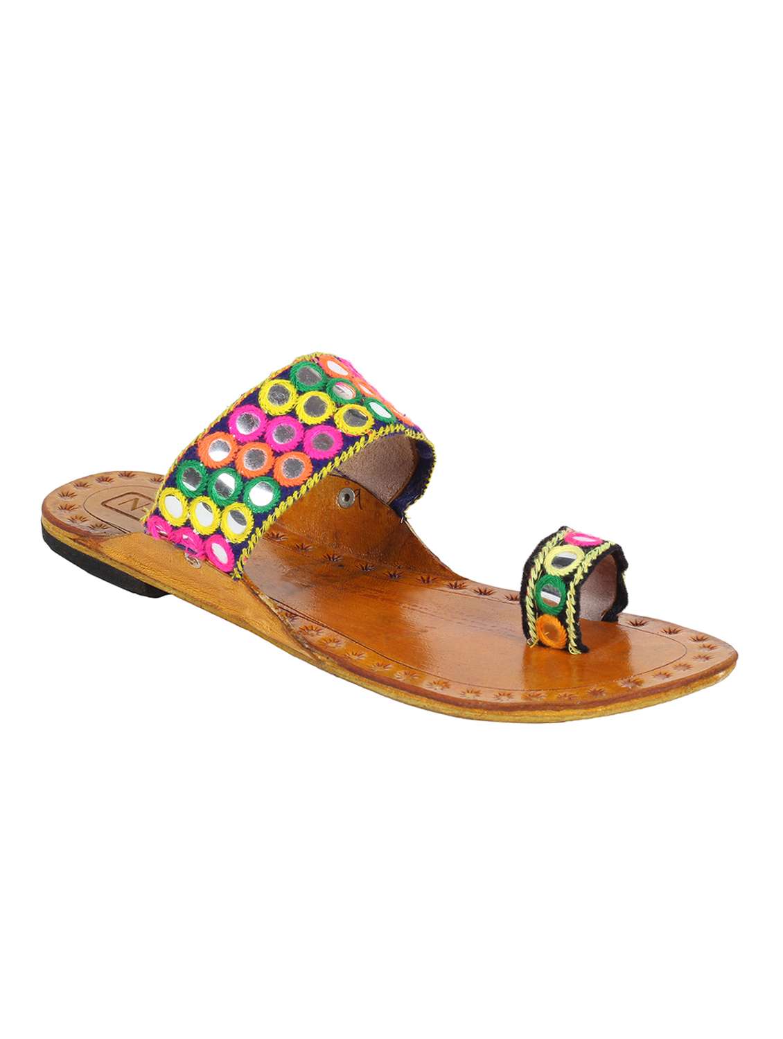 multi colored one toe kolhapuri