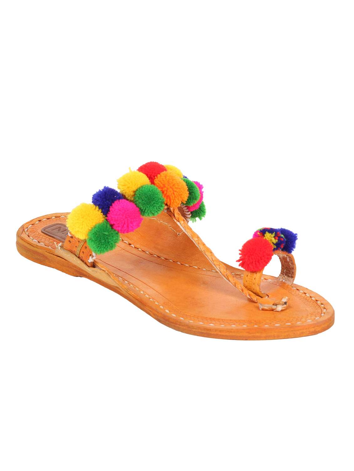 multi colored pom poms one toe kolhapuris