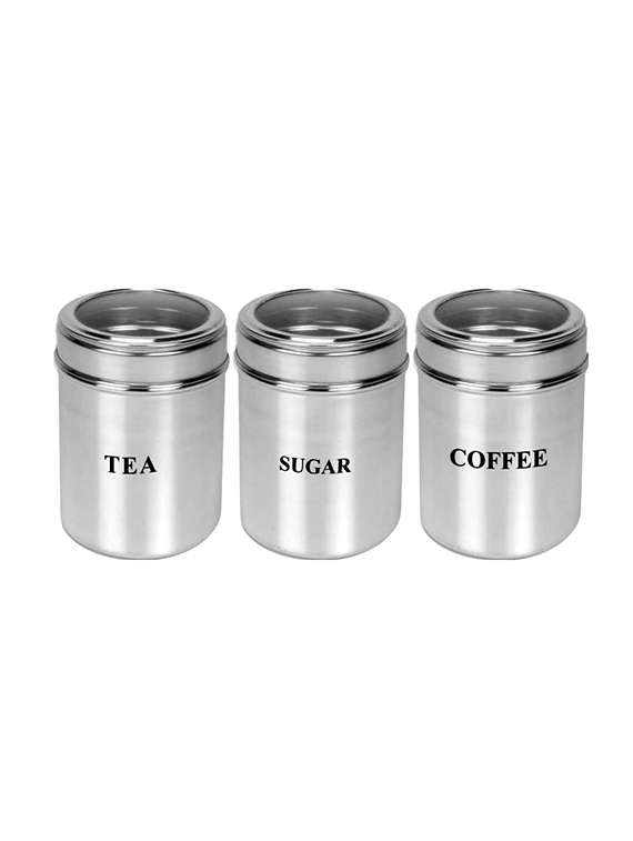 set of 3 tea, coffee and sugar see through canisters - size 10