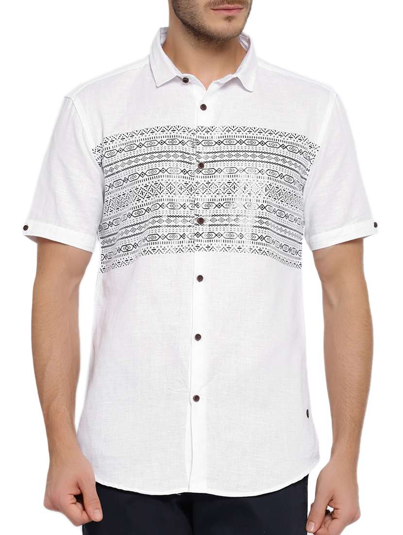 white cotton printed casual shirt