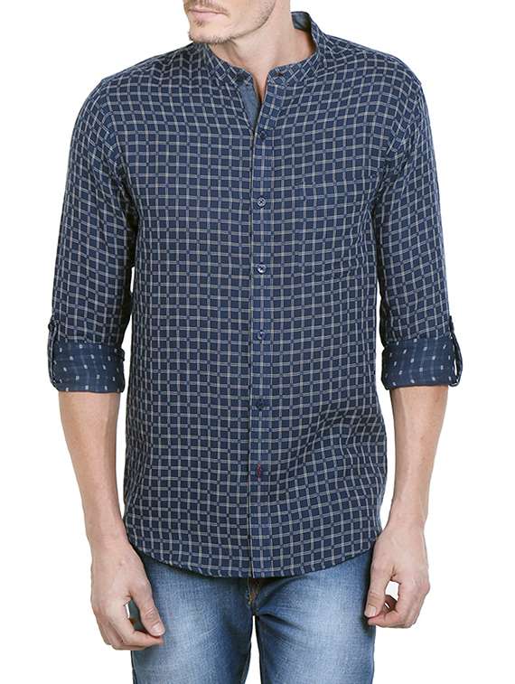 blue cotton checked casual shirt